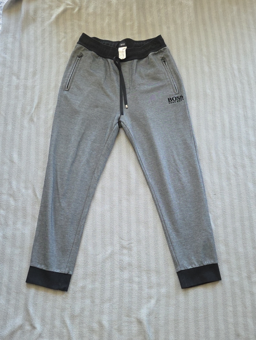 BOSS Gray Joggers with Black Waistband and Cuffs